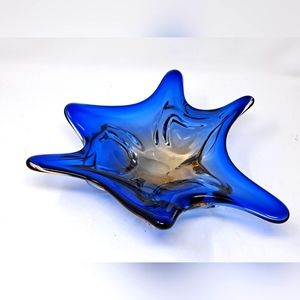 Murano? Blue And Amber Starburst Art Glass Dish